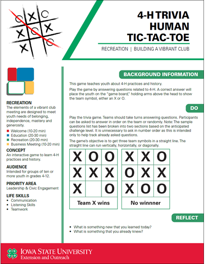 4-H Trivia Human Tic-Tac-Toe -- Vibrant Clubs