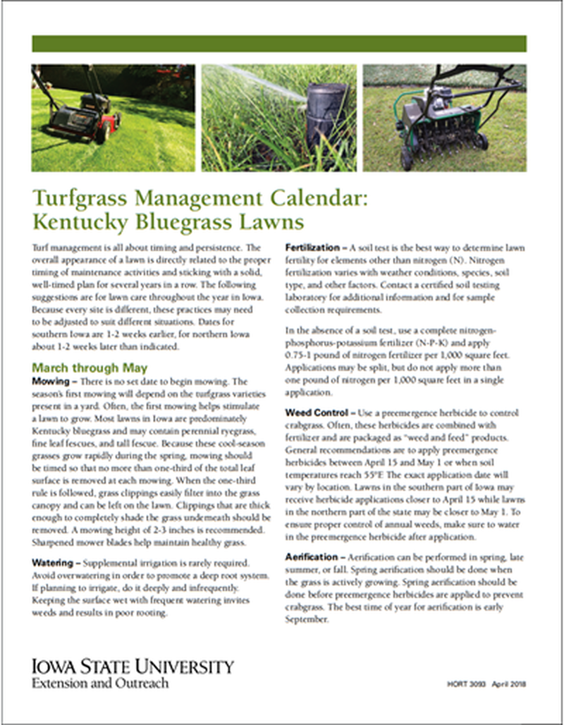 Turfgrass Management Calendar: Kentucky Bluegrass Lawns image number 0