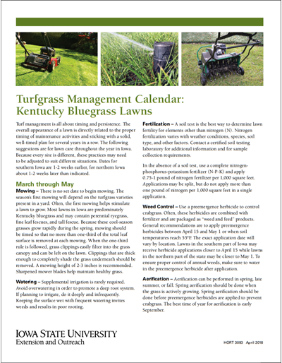 Turfgrass Management Calendar: Kentucky Bluegrass Lawns