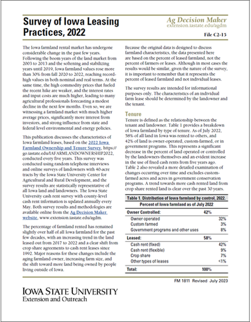 Survey of Iowa Leasing Practices, 2022 image number 0