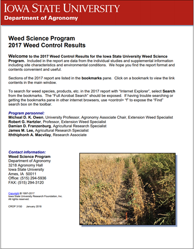 Weed Science Program 2017 Weed Control Results