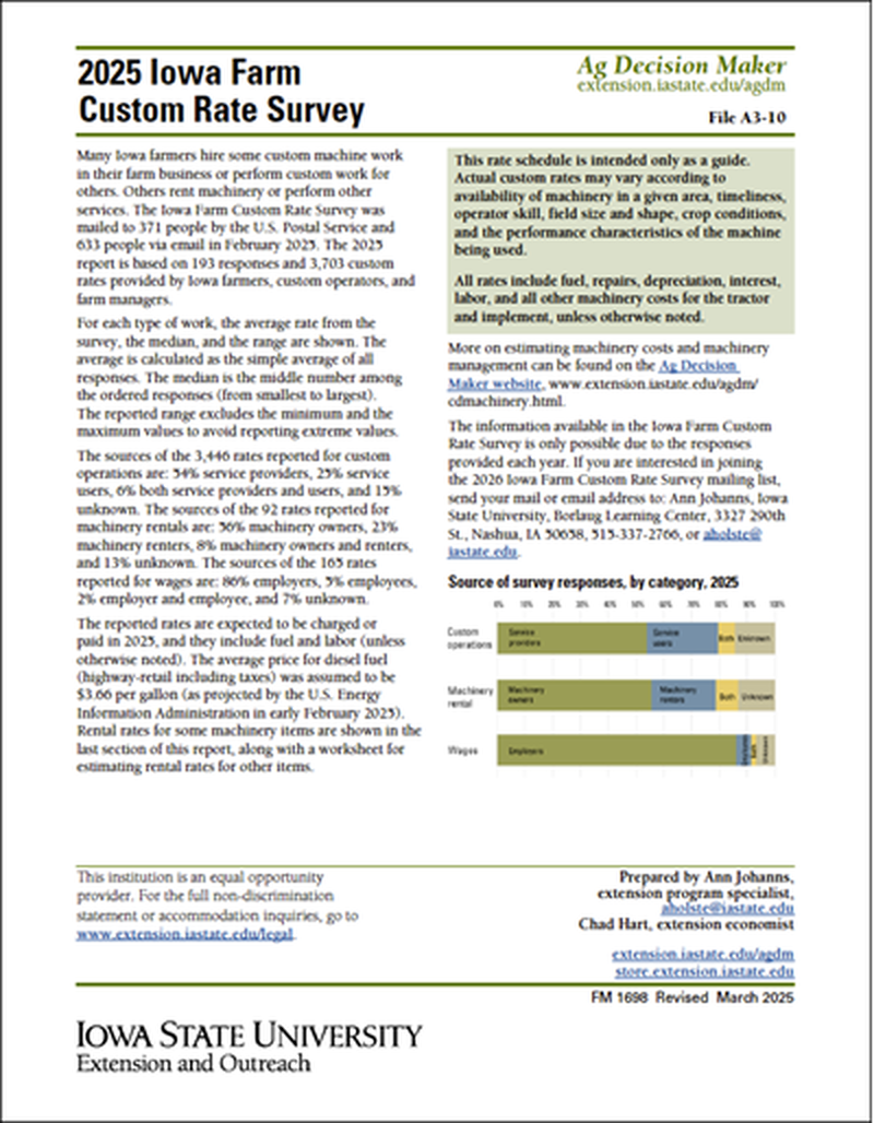 2025 Iowa Farm Custom Rate Survey image number 0