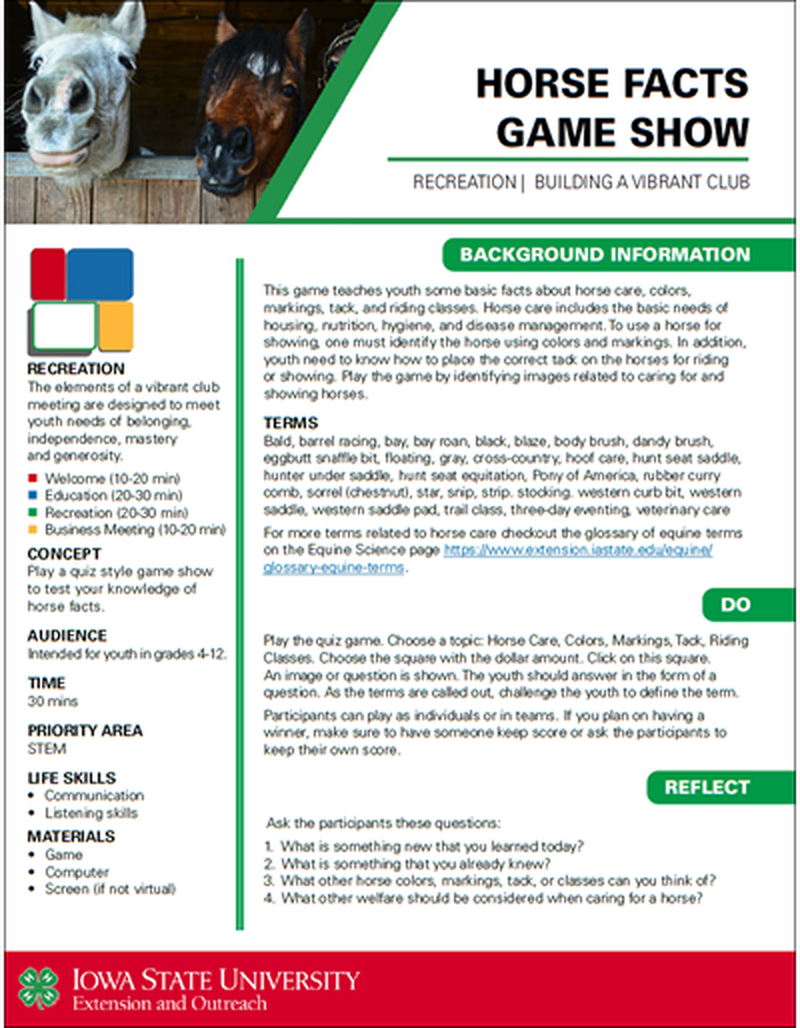 Horse Facts Game Show -- Vibrant Clubs image number 0