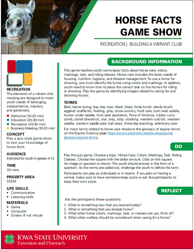 Horse Facts Game Show -- Vibrant Clubs