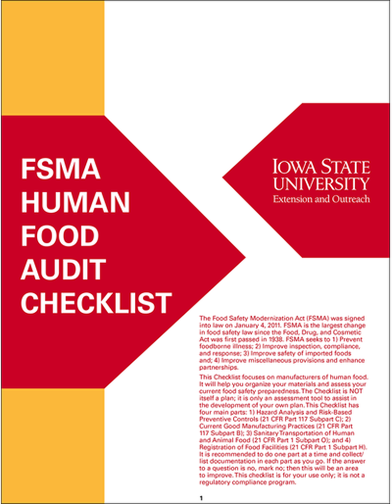 FSMA Human Food Audit Checklist image number 0