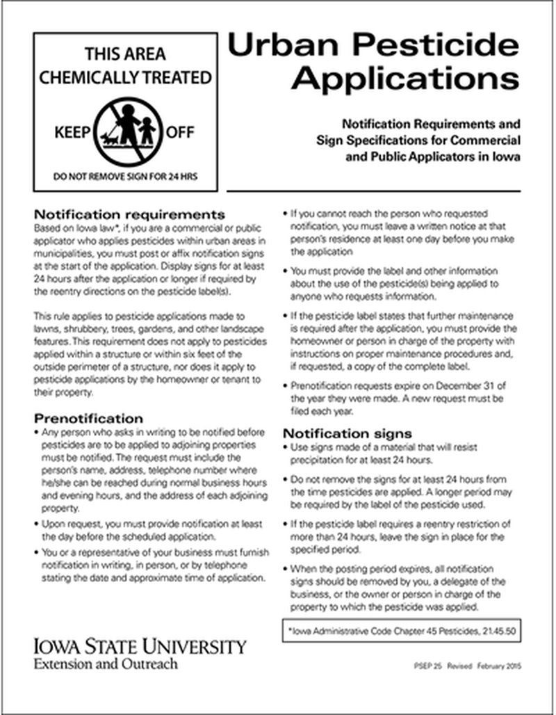 Urban Pesticide Applications -- Notification Requirements and Sign Specifications for Commercial and Public Applicators in Iowa image number 0