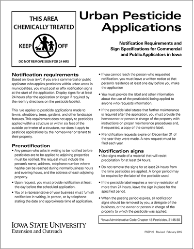 Urban Pesticide Applications -- Notification Requirements and Sign Specifications for Commercial and Public Applicators in Iowa