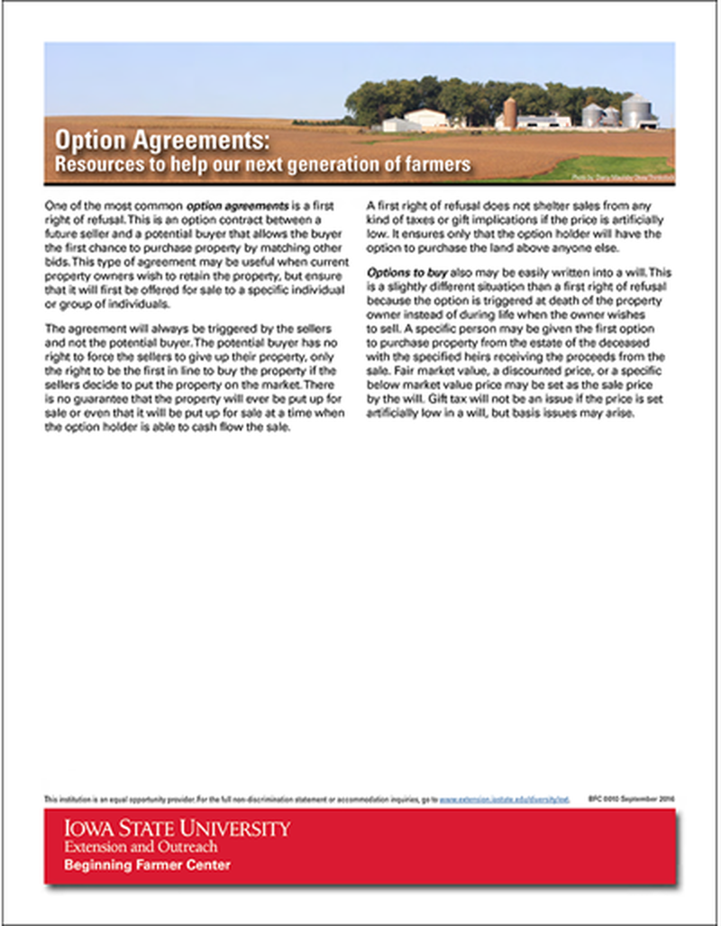 Option Agreements: Resources to help our next generation of farmers - Beginning Farmer Center image number 0