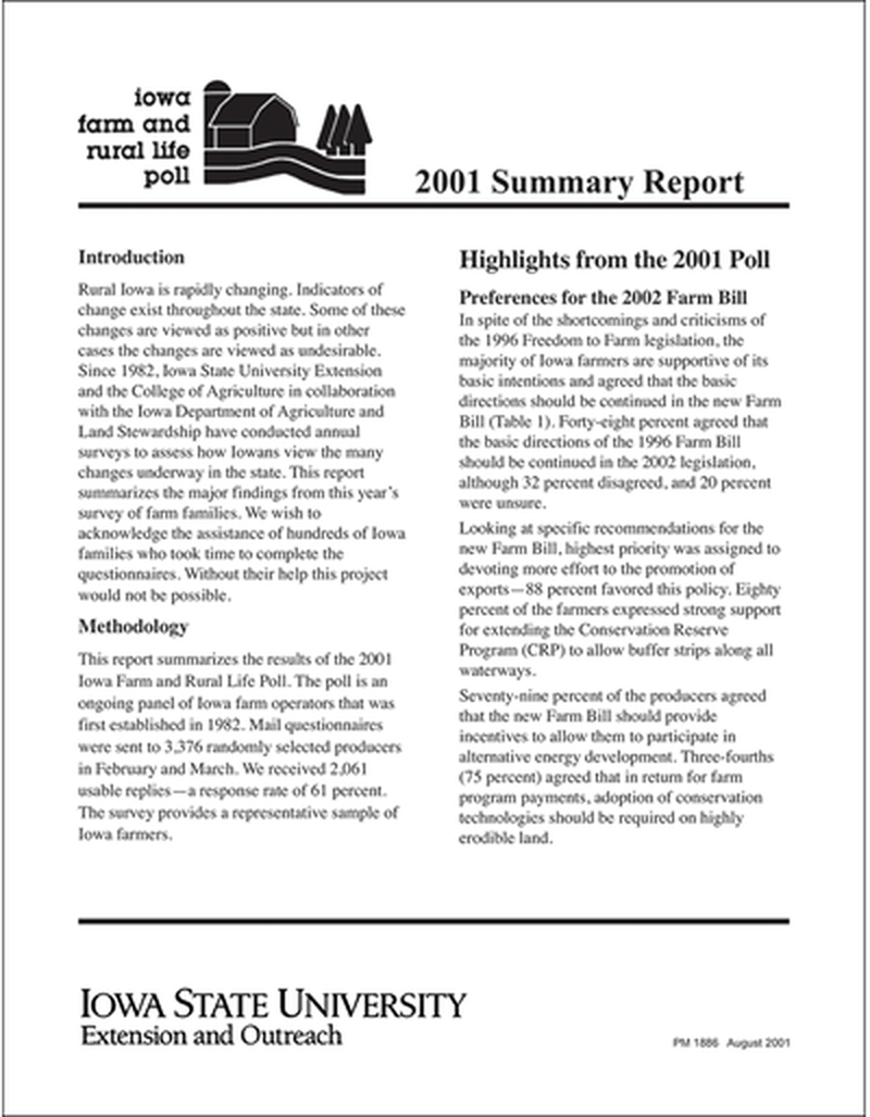 2001 Summary Report - Iowa Farm and Rural Life Poll image number 0