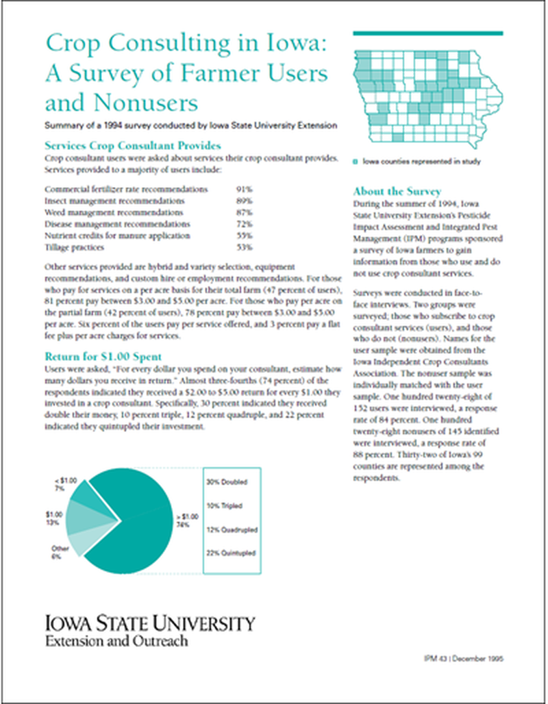 Crop Consulting in Iowa: A Survey of Farmer Users and Nonusers - Summary of a 1994 Survey image number 1