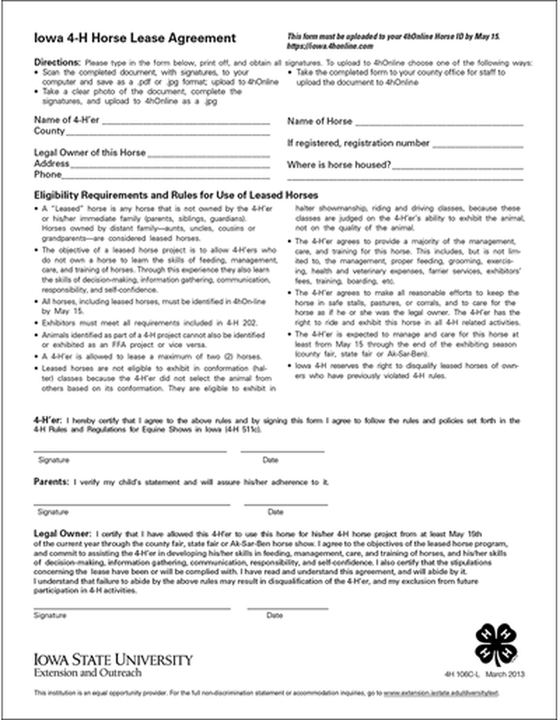 Iowa 4-H Horse Lease Agreement image number 0