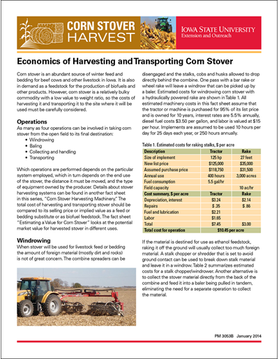 Economics of Harvesting and Transporting Corn Stover