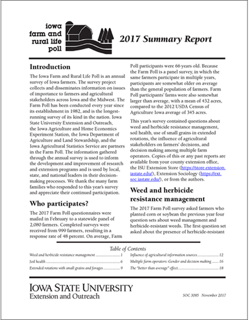 2017 Summary Report - Iowa Farm and Rural Life Poll image number 0