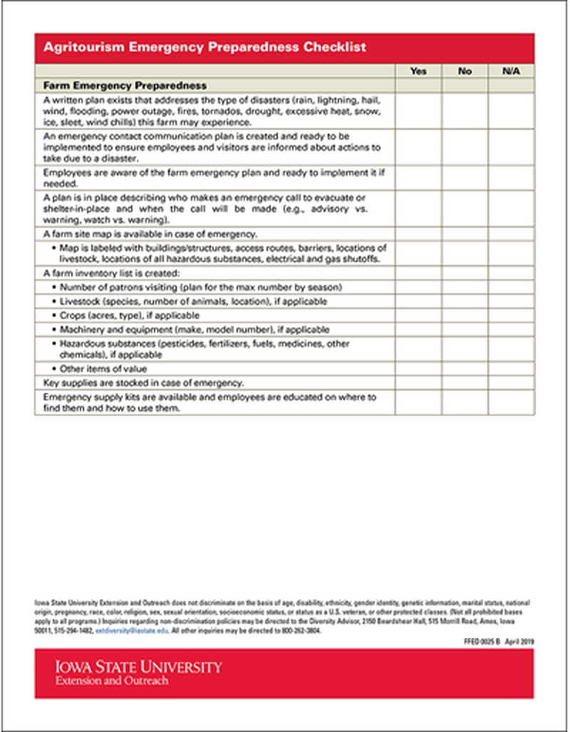 Agritourism Emergency Preparedness Checklist image number 0