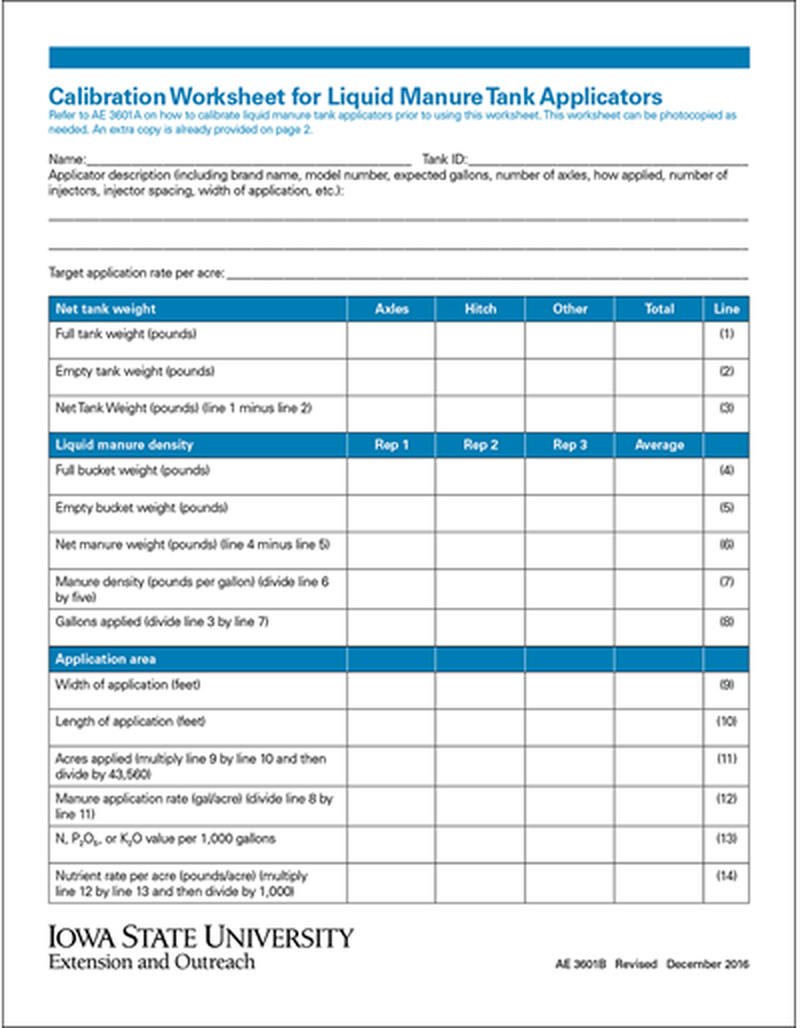 Calibration Worksheet for Liquid Manure Tank Applicators image number 0