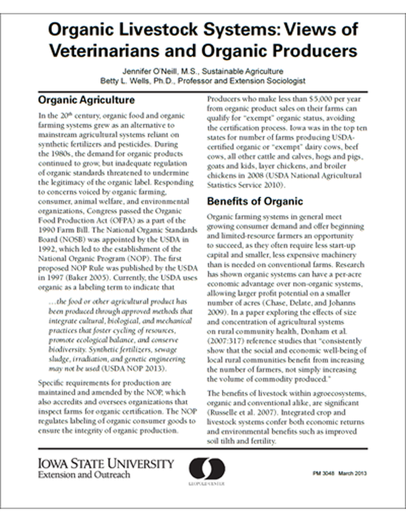 Organic Livestock Systems: Views of Veterinarians and Organic Producers image number 0