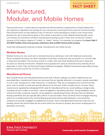 Housing Readiness Fact Sheet: Manufactured, Modular, and Mobile Homes