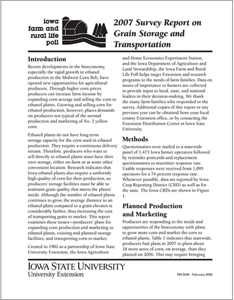 2007 Survey Report on Grain Storage and Transportation - Iowa Farm and Rural Life Poll image number 0
