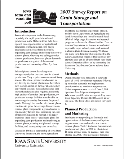 2007 Survey Report on Grain Storage and Transportation - Iowa Farm and Rural Life Poll