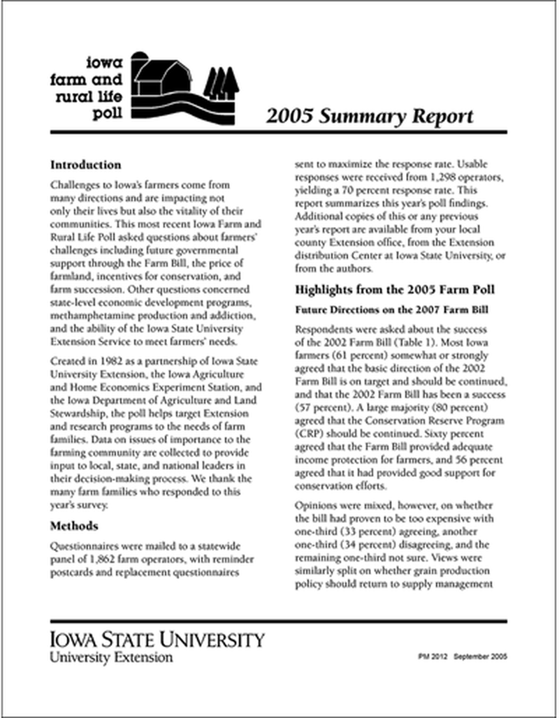 2005 Summary Report - Iowa Farm and Rural Life Poll image number 0