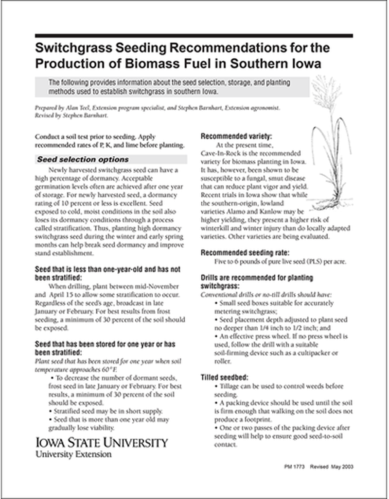 Switchgrass Seeding Recommendations for the Production of Biomass Fuel in Southern Iowa image number 0