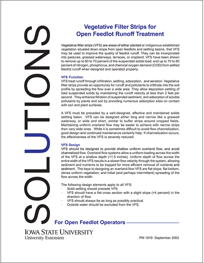 Vegetative Filter Strips for Open Feedlot Runoff Treatment -- Solutions for Open Feedlot Operators