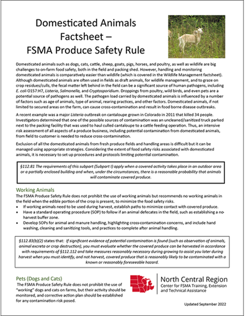 Domesticated Animals Factsheet – FSMA Produce Safety Rule image number 0