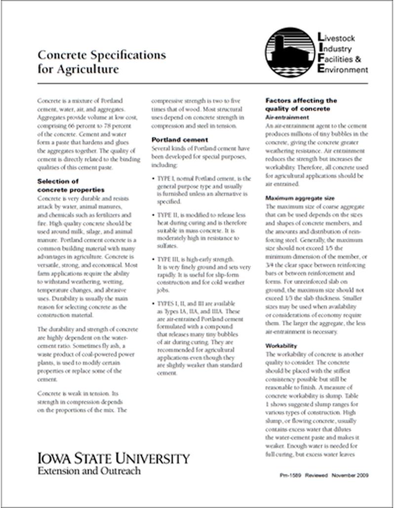 Concrete Specifications for Agriculture - Livestock Industry Facilities and Environment image number 0
