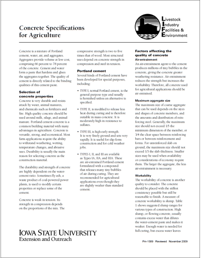Concrete Specifications for Agriculture - Livestock Industry Facilities and Environment