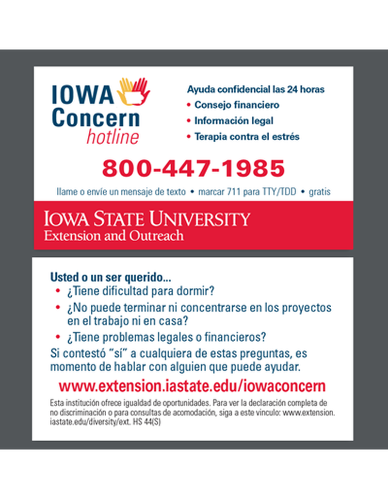 Iowa Concern Business card - Spanish (Unit=Pkg of 50) image number 0