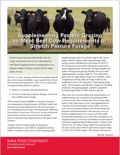 Supplementing Pasture Grazing to Meet Beef Cow Requirements or Stretch Pasture Forage