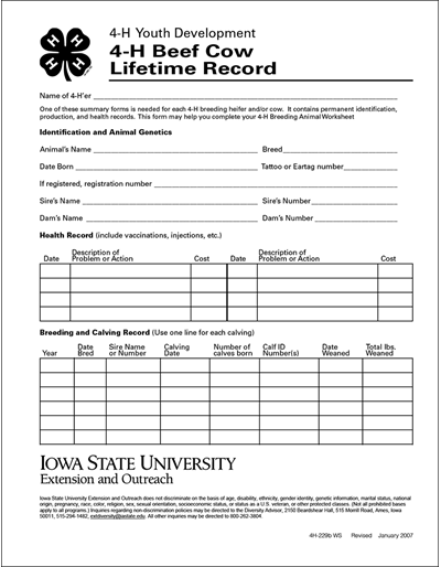 Record Keeping Lifetime Record Beef