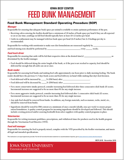 Feed Bunk Management - Standard Operating Procedure