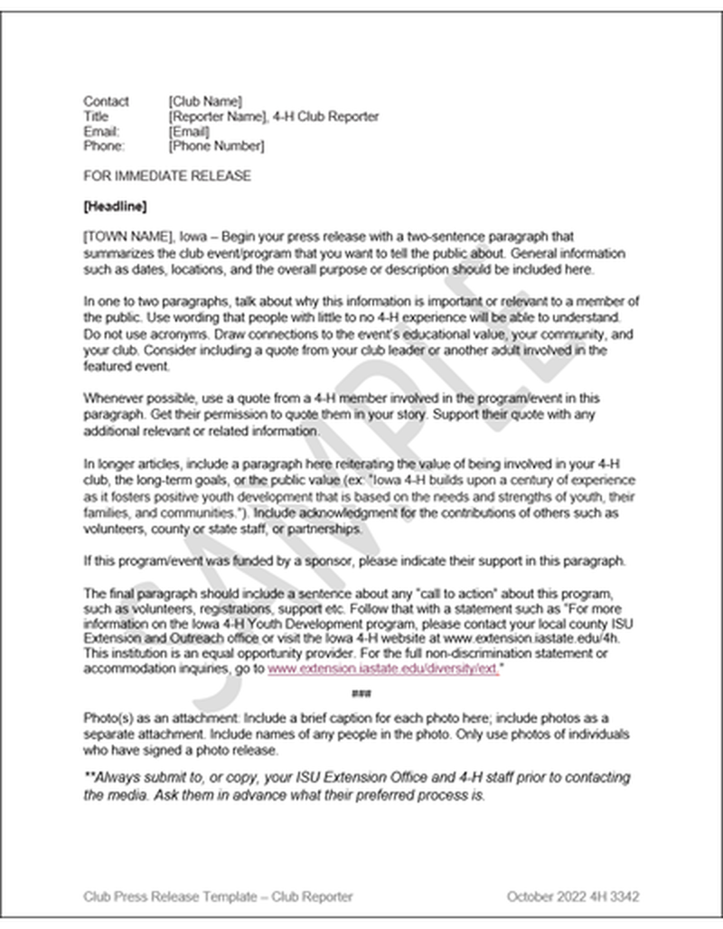 Club Press Release Template -- Club Reporter image number 0