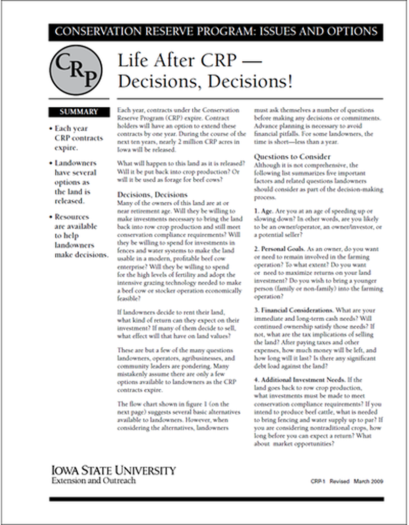 Life After CRP - Decisions, Decisions | Conservation Reserve Program: Issues and Options image number 0