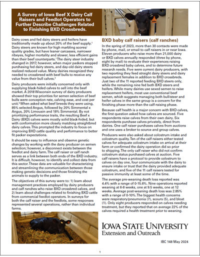 A Survey of Iowa Beef X Dairy Calf Raisers and Feedlot Operators to Further Describe Challenges Related to Finishing BXD Crossbreds
