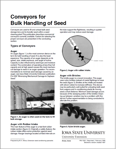 Conveyors for Bulk Handling of Seed