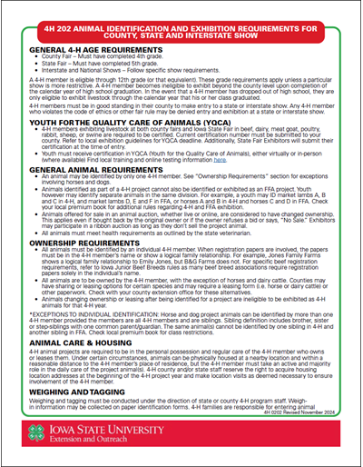 Iowa 4-H - Animal Identification, Weighing, and Exhibiting Requirements for County, State and Interstate Shows
