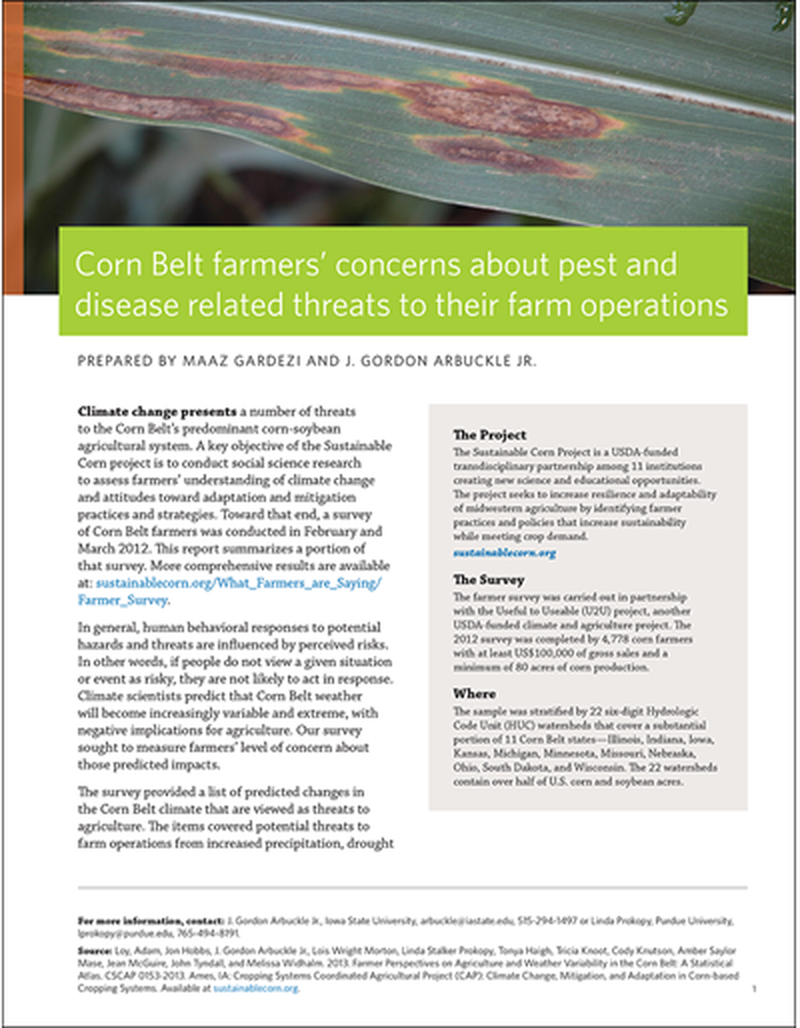 Corn Belt farmers' concerns about pest and disease related threats to their farm operations image number 0