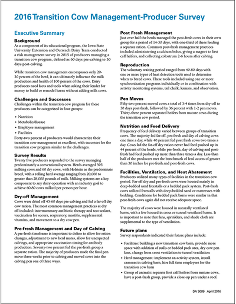 2016 Transition Cow Management-Producer Survey image number 0