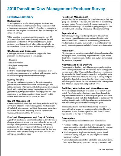 2016 Transition Cow Management-Producer Survey