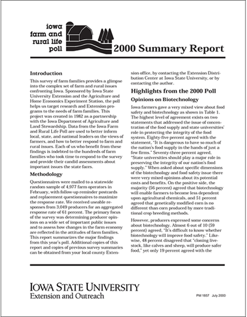 2000 Summary Report - Iowa Farm and Rural Life Poll image number 0