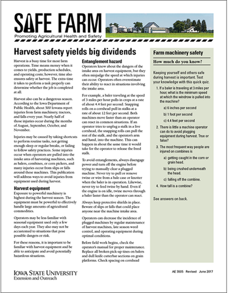 Harvest safety yields big dividends -- Safe Farm image number 0
