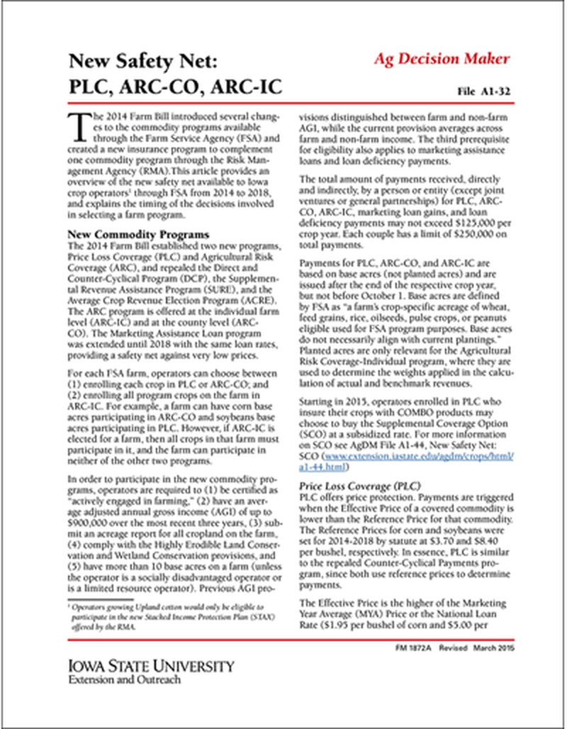 New Safety Net: PLC, ARC-CO, ARC-IC image number 0