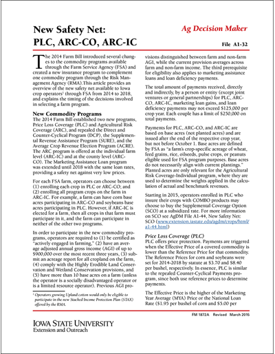 New Safety Net: PLC, ARC-CO, ARC-IC