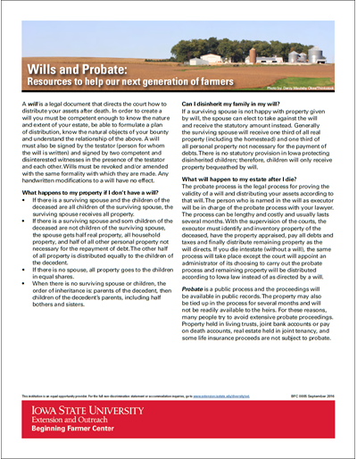 Wills and Probate: Resources to help our next generation of farmers - Beginning Farmer Center