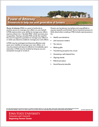 Power of Attorney - Beginning Farmer Center