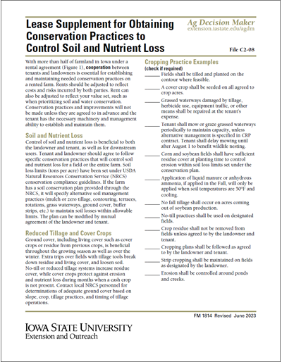 Lease Supplement for Obtaining Conservation Practices to Control Soil and Nutrient Loss
