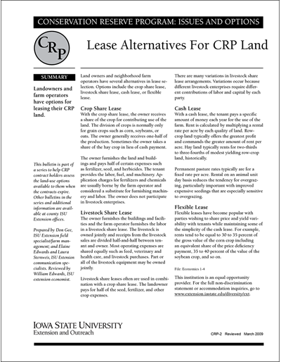 Lease Alternatives for CRP Land | Conservation Reserve Program: Issues and Options