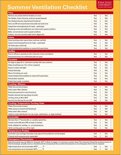 Summer Ventilation Checklist